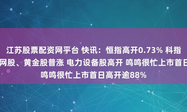 江苏股票配资网平台 快讯：恒指高开0.73% 科指涨0.56% 科网股、黄金股普涨 电力设备股高开 鸣鸣很忙上市首日高开逾88%